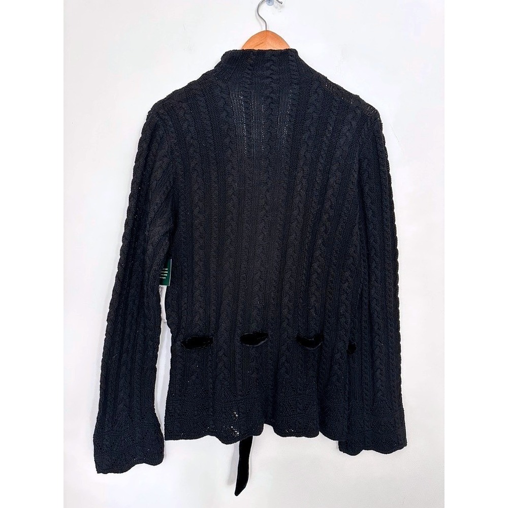 Lauren Ralph Lauren Black Cable Knit Chunky Cardigan Velvet Belt XL NWT Whimsy - Picture 4 of 10